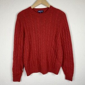 Lands End Womens M 100% Lambswool Sweater Cable Knit Red Made In USA Fisherman